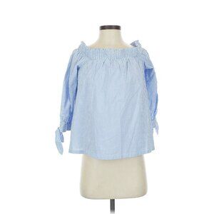 Ann Taylor LOFT Petite Blue Stripe Off Shoulder Tie Sleeve Blouse LP